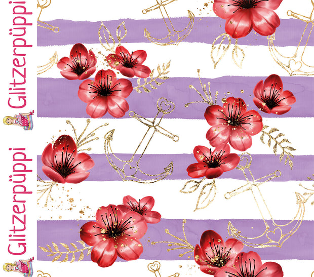 Jersey fabric Anchors Lila