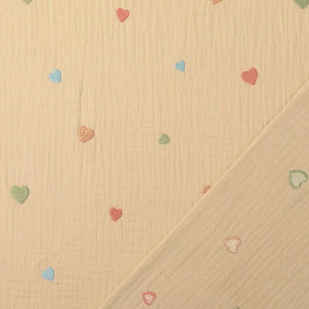 Mousseline stof Beige geborduurd 