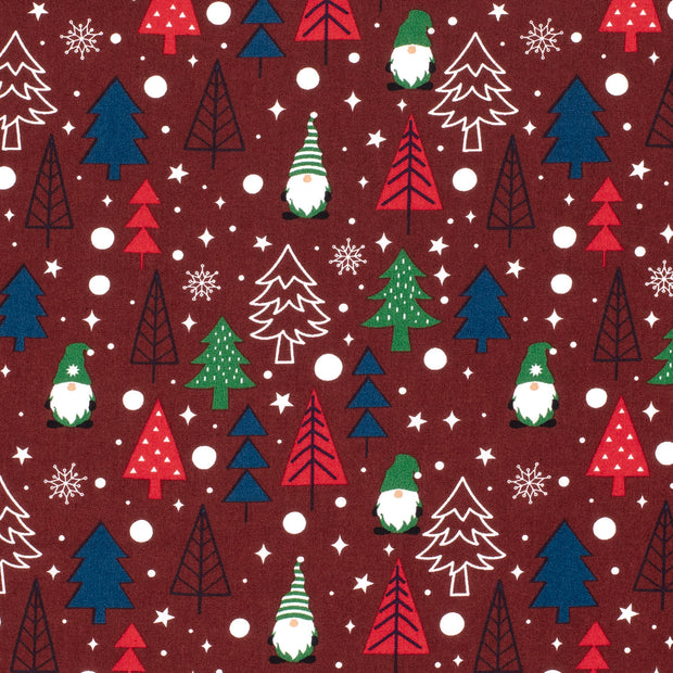Algodón Popelina tela árboles de Navidad Rojo