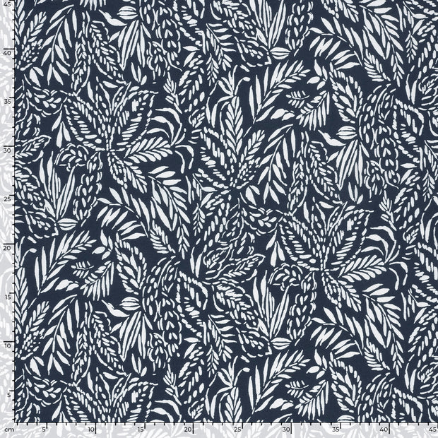 Viscose Nylon Crepe tela Hojas Azul marino