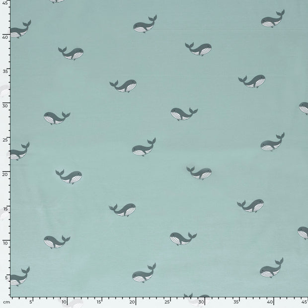 Jersey fabric Whales Baby Blue
