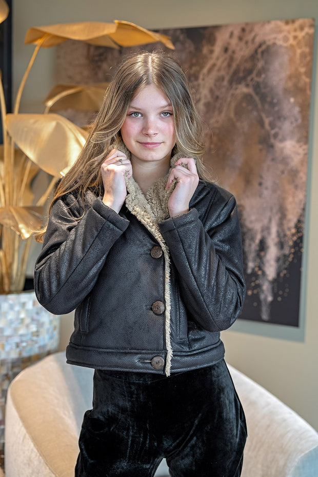 Lammy Coat stof Effen Zwart