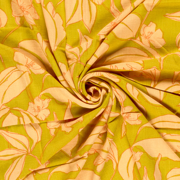 Viscose Lin Chaine et Trame tissu Vert Citron imprimé 