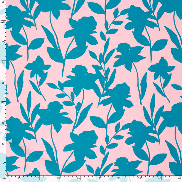 Popeline de Viscose tissu fleurs Vert Citron
