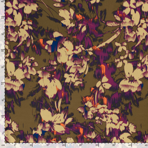 Satijn Duchesse stof Bloemen Taupe grijs
