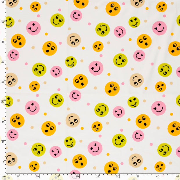 Jersey fabric Emoticons Pink