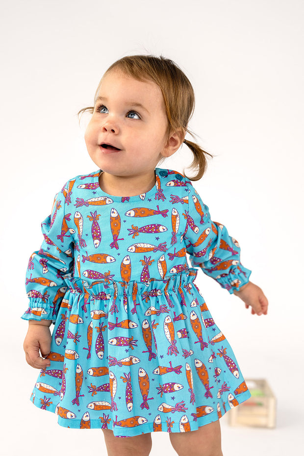 Katoen Poplin stof Vissen Aqua