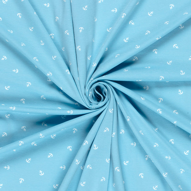 Jersey fabrik Babyblau bedruckt 