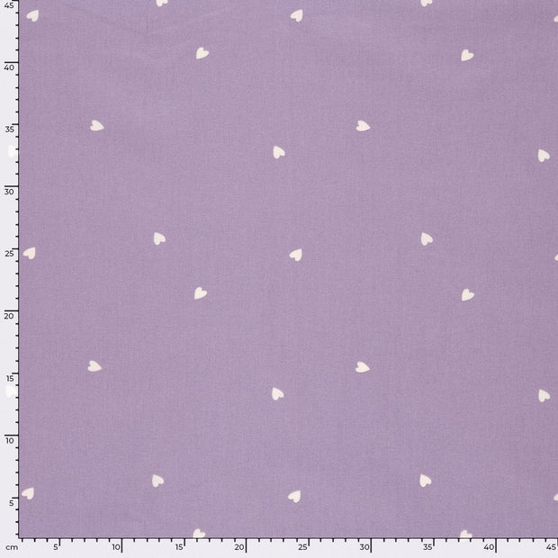 Popeline de Coton tissu cœurs Lilas