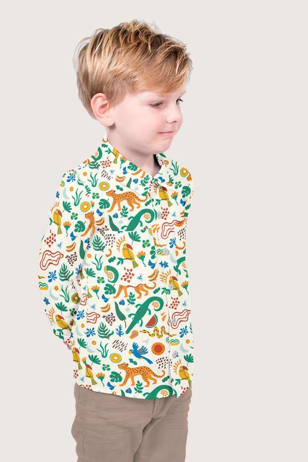 Cotton Poplin fabric Animals Off White