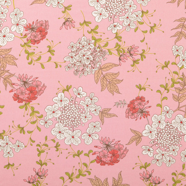 Cretonne fabric Flowers Light Pink
