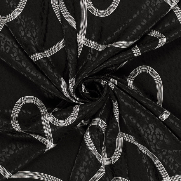 Satin Jacquard fabric Black printed 