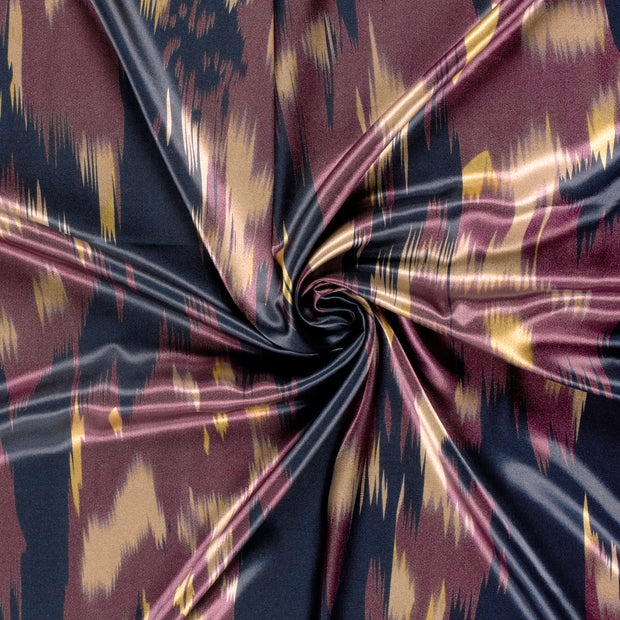 Satin tissu Aubergine imprimé 