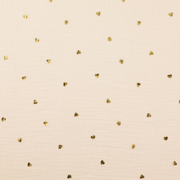 Muslin fabric Hearts Off White