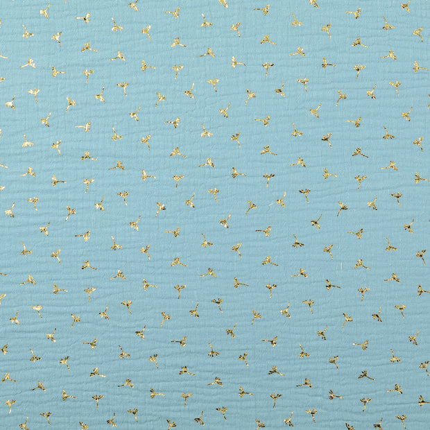 Mousseline stof Paardebloemen Turquoise