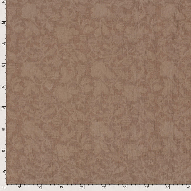 Coton Lin en Chaine et Trame tissu Feuilles Gris taupe