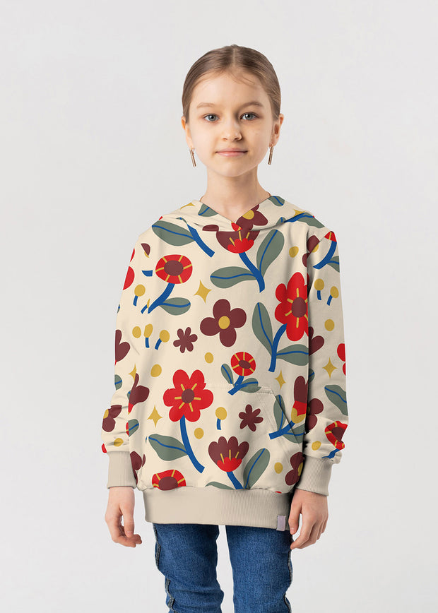 French Terry stof Bloemen Beige