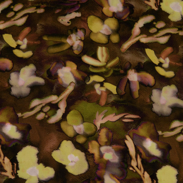 Viscose Satin fabric Flowers Brown