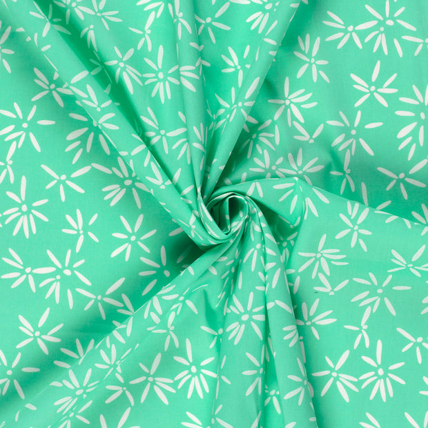 Satin de coton tissu Bleu Canard imprimé 