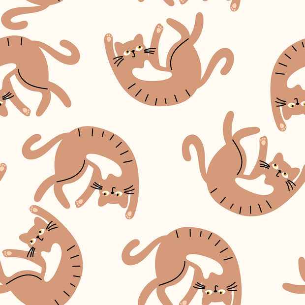 Terry Crepe fabric Cats Off White