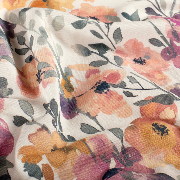Cotton Jersey GOTS organic fabric Flowers Off White