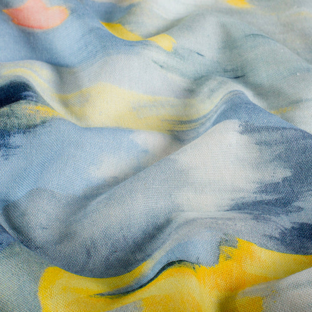 Woven Viscose Linen fabric Abstract Light Blue