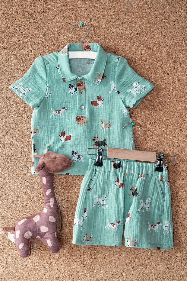 Musselin fabrik Hunde Babyblau
