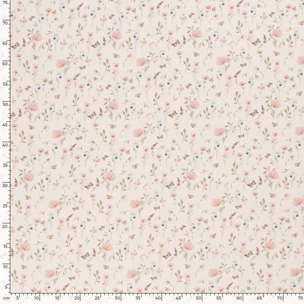 Rib Jersey stof Bloemen Gebroken wit