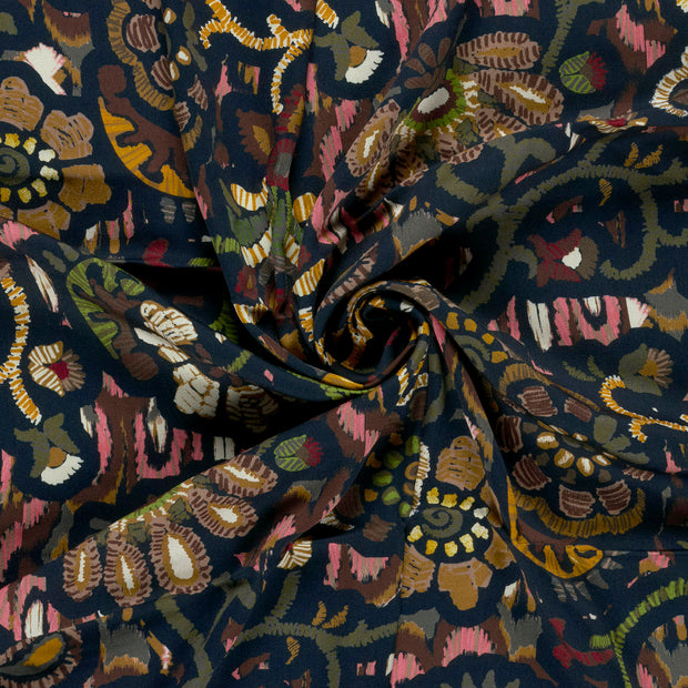 Viscosa Satén tela Azul marino estampado 