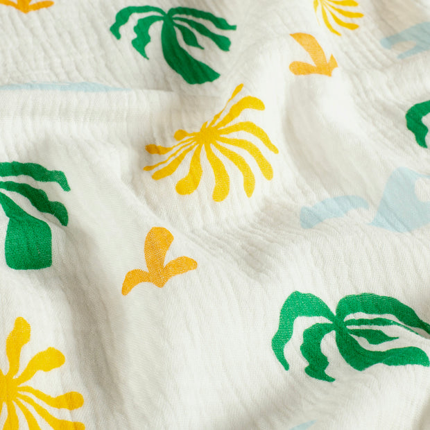 Muslin fabric Palmtrees Off White