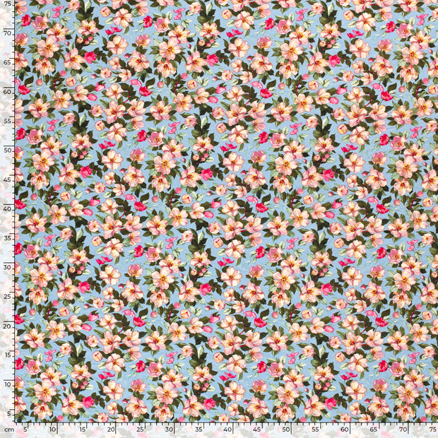 Viscose Nylon Crepe fabric Flowers Baby Blue