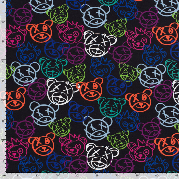 French Terry fabric Emoticons Black