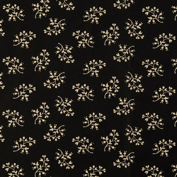 Cotton Poplin fabric Flowers Black