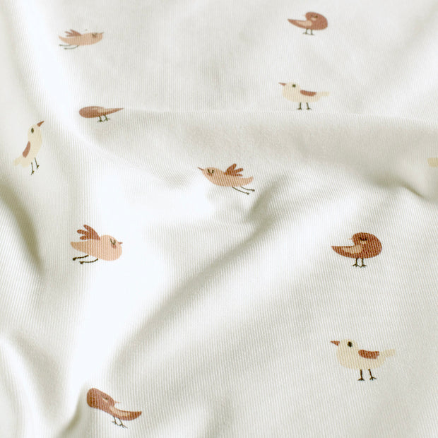 Jersey fabric Birds Off White