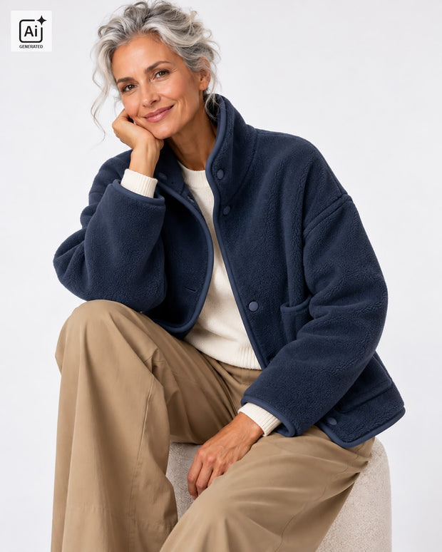 Fleece stof Melange Marine