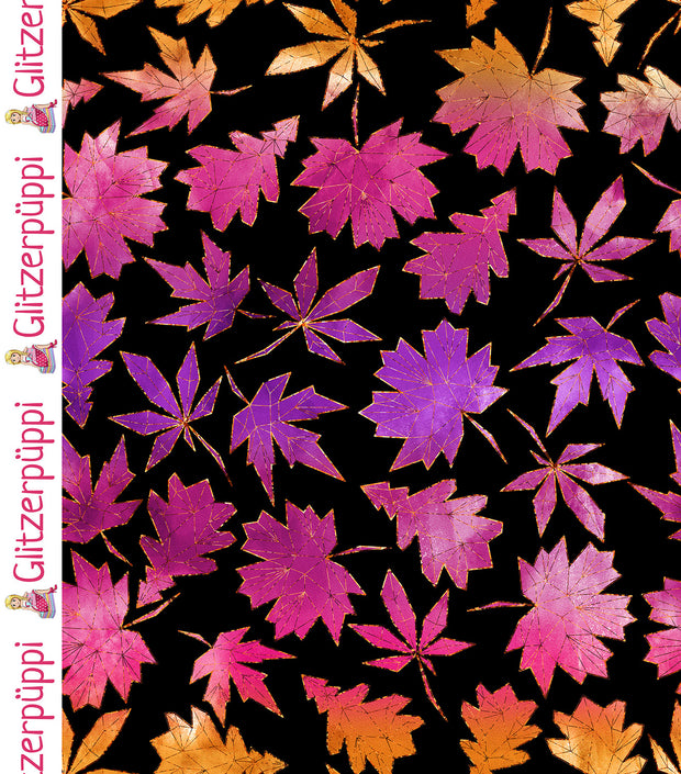 French Terry fabric Leaves Fuchsia