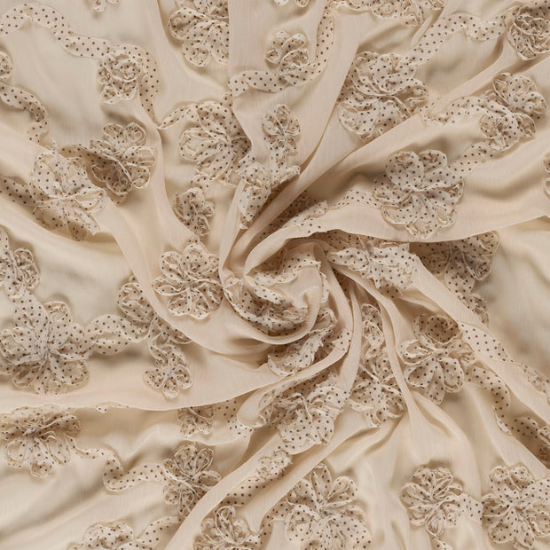 Chiffon fabric Beige with application 