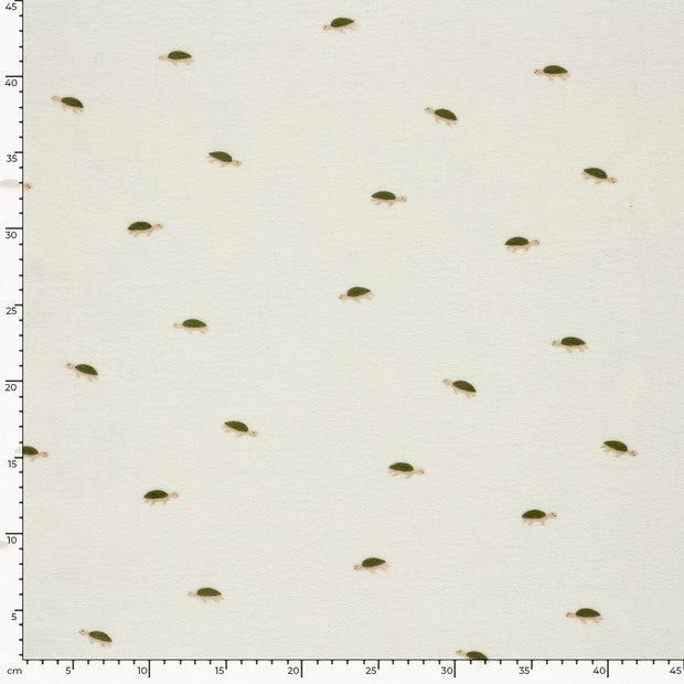 Stretch terry fabric Turtles Off White