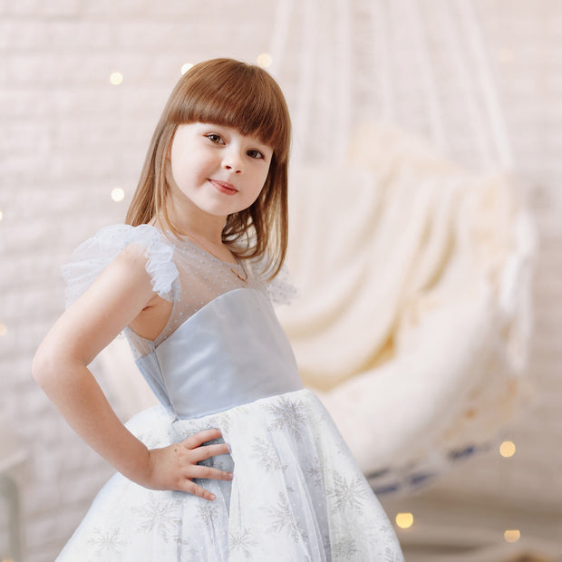 Mesh fabric Snowflakes glitter print 