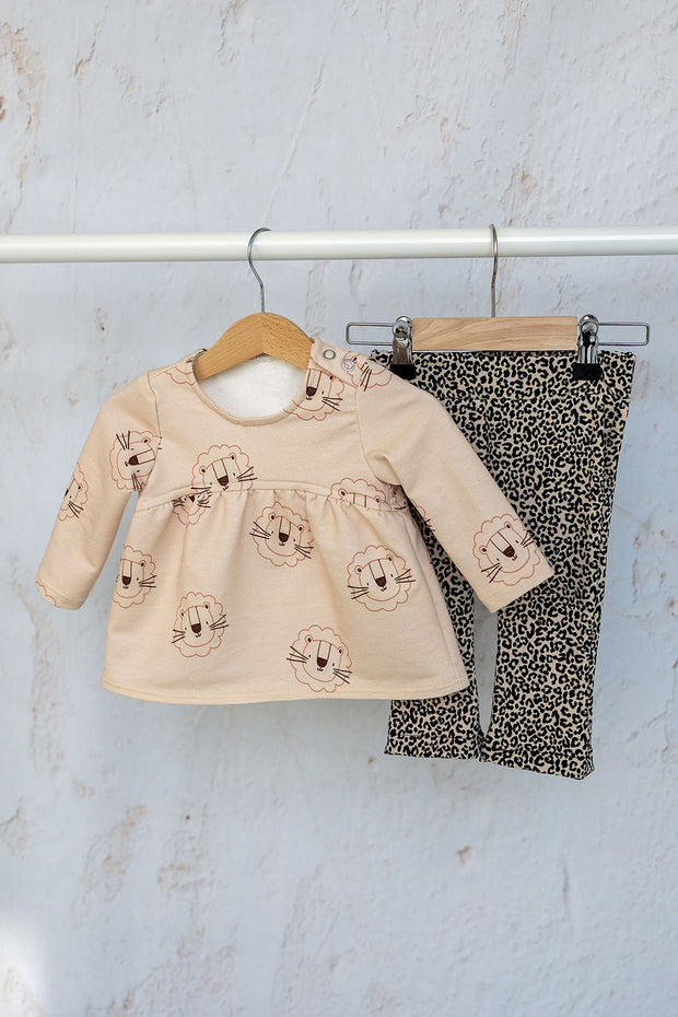 French Terry fabrik Beige bedruckt 