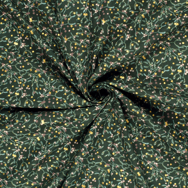 Algodón Popelina tela Verde oscuro estampado con lámina 