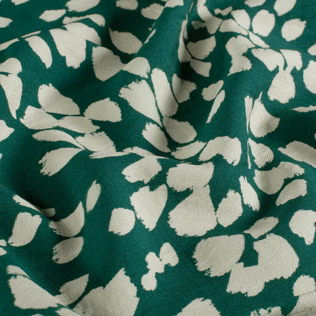 Viscose Nylon Crepe fabric Flowers Petrol