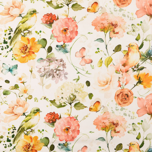 Cretonne fabric Flowers White