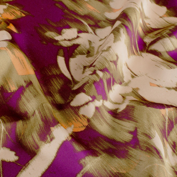 Satijn Duchesse stof Bloemen Bordeaux