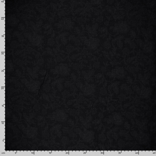 Coton Lin en Chaine et Trame tissu Feuilles Noir