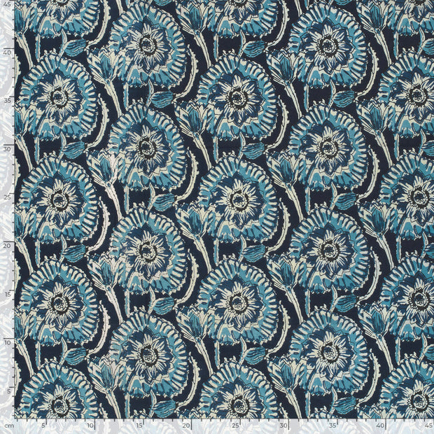 Voile stof Bloemen Indigo