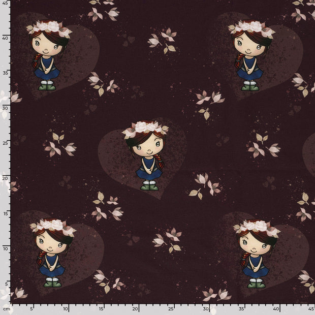 French Terry fabric Cartoon Wine red