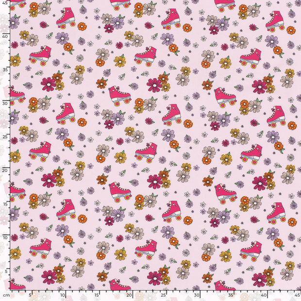 Jersey de Coton tissu fleurs Rose clair