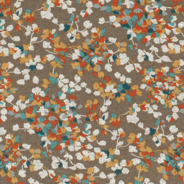 Poly Viscose Jersey fabric Flowers Taupe Grey