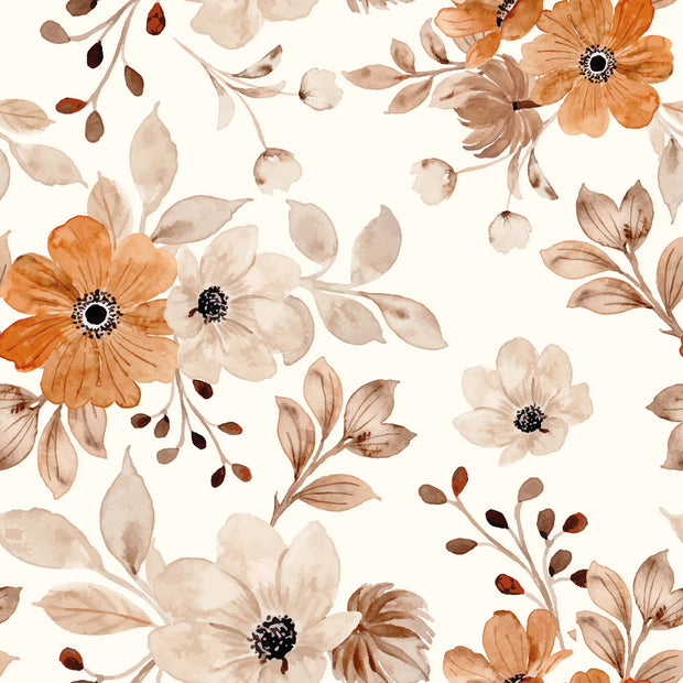 French Terry GOTS organic fabric Flowers Off White